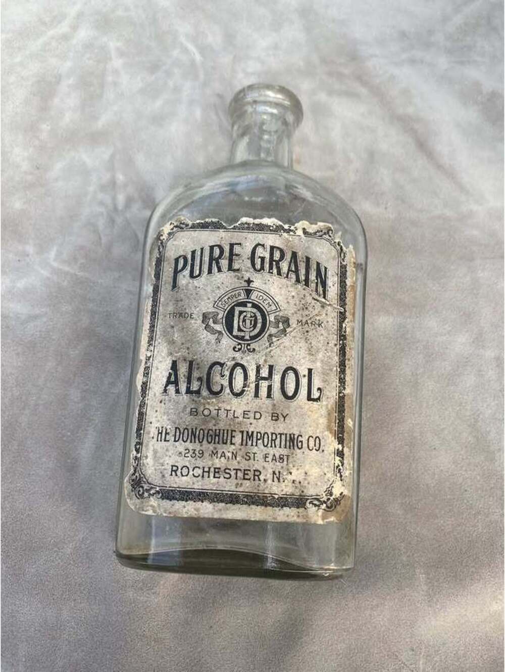 Antique The Donoghue Importing Co. Pure Grain Alcohol Glass Bottle
